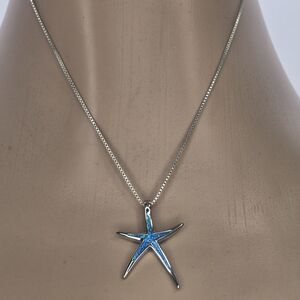 Fire Blue Opal Starfish Box Chain Necklace Sterling Silver 925 Hawaiian Ocean
